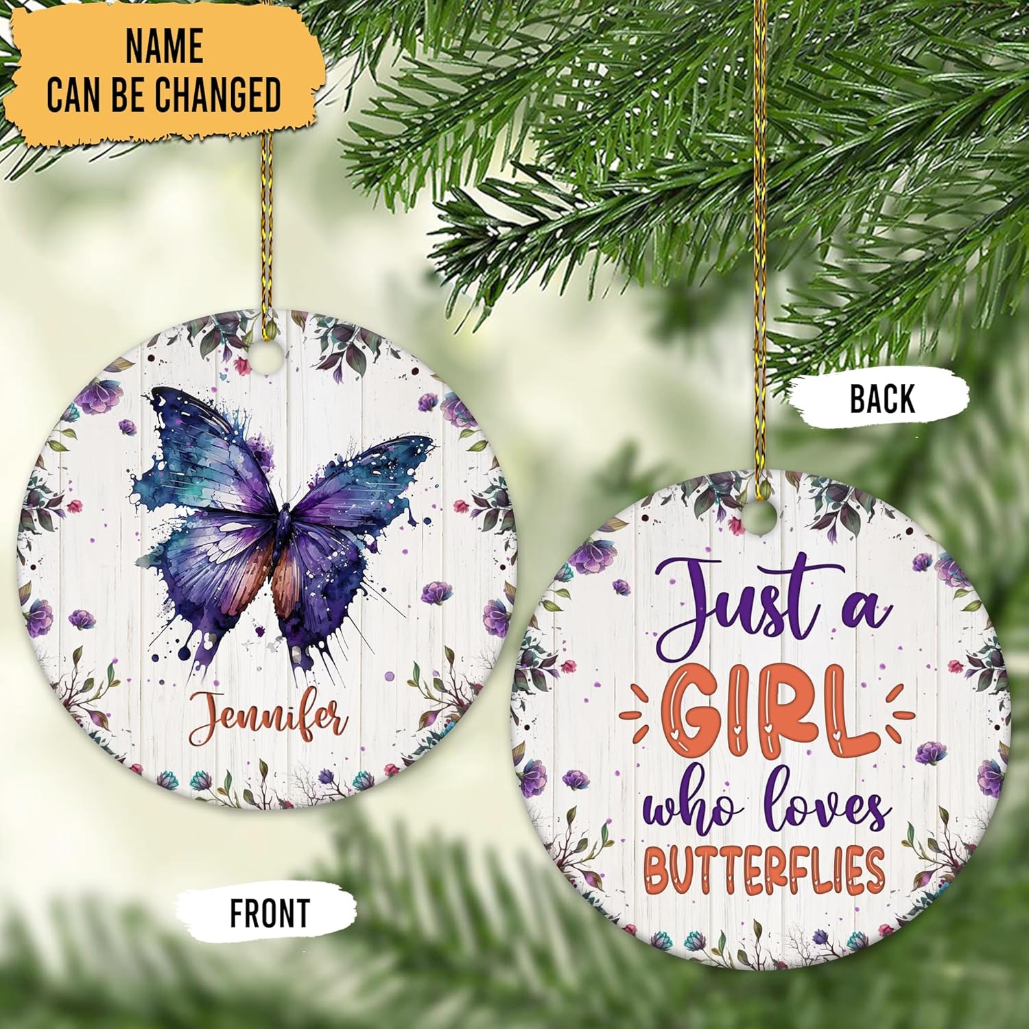 Butterfly Lover Ceramic Ornament  Just A Girl Who Loves Butterflies Personalized Round Decoration  Christmas Gift Keepsake