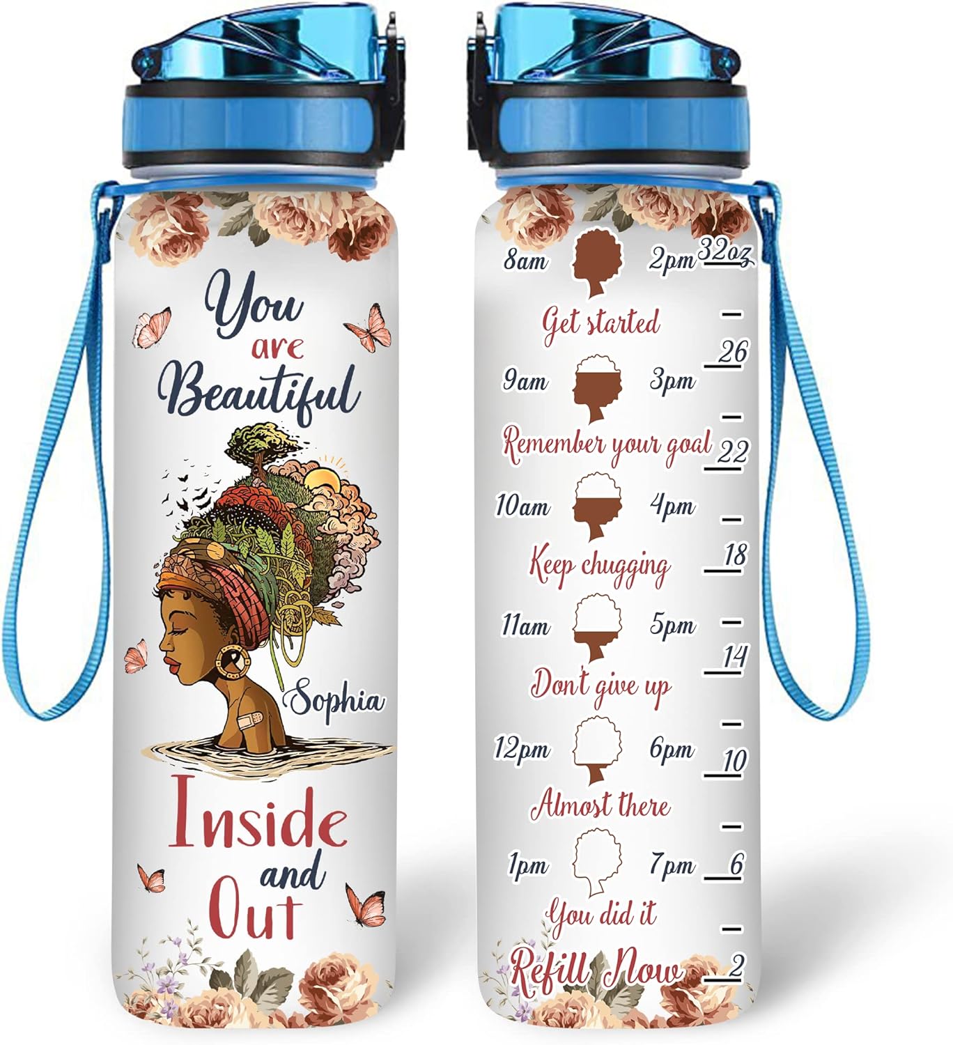 You Are Beautiful Woman - Personalized Water Tracker Bottle 32oz