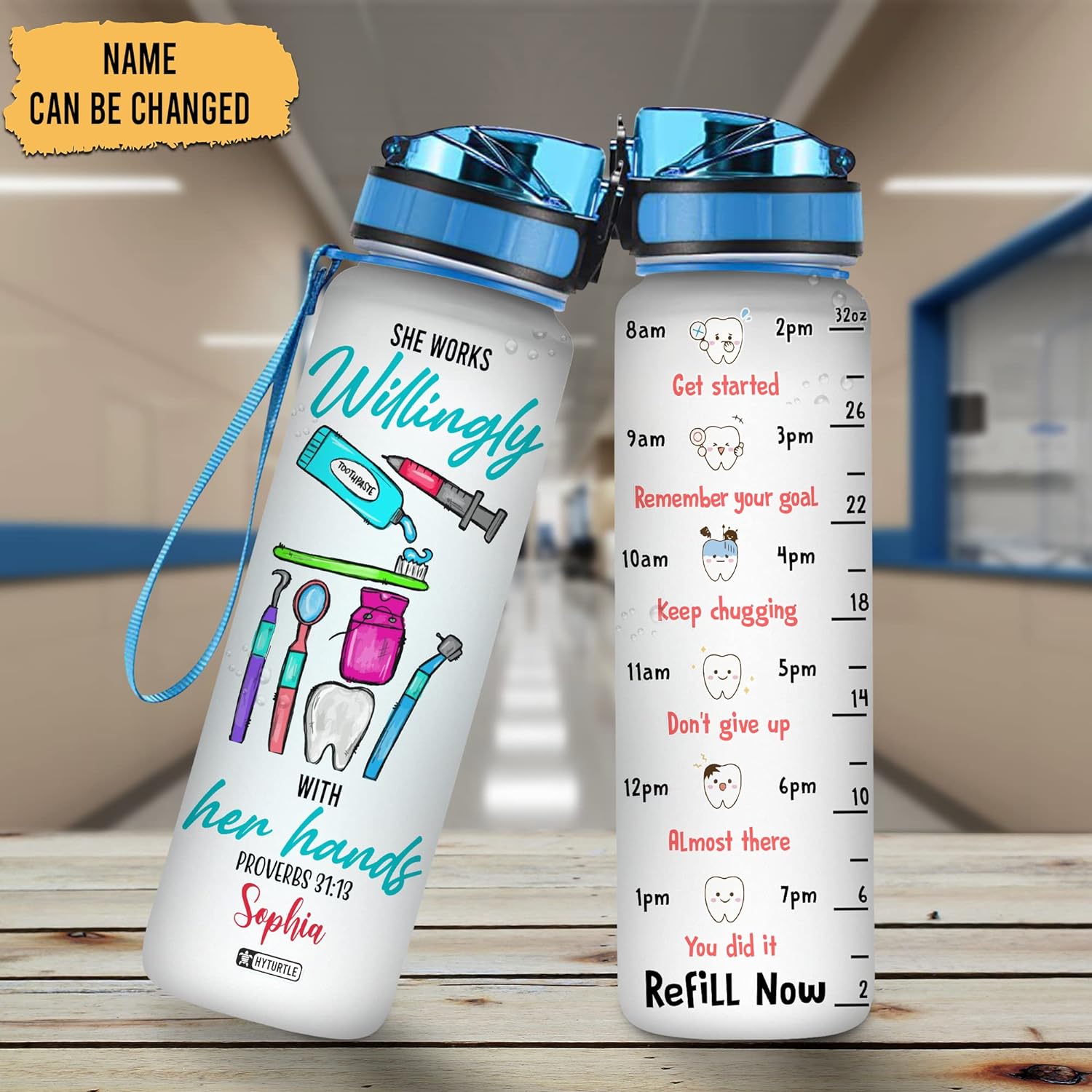 She Works Willingly With Her Hand - Personalized Water Tracker Bottle 32oz