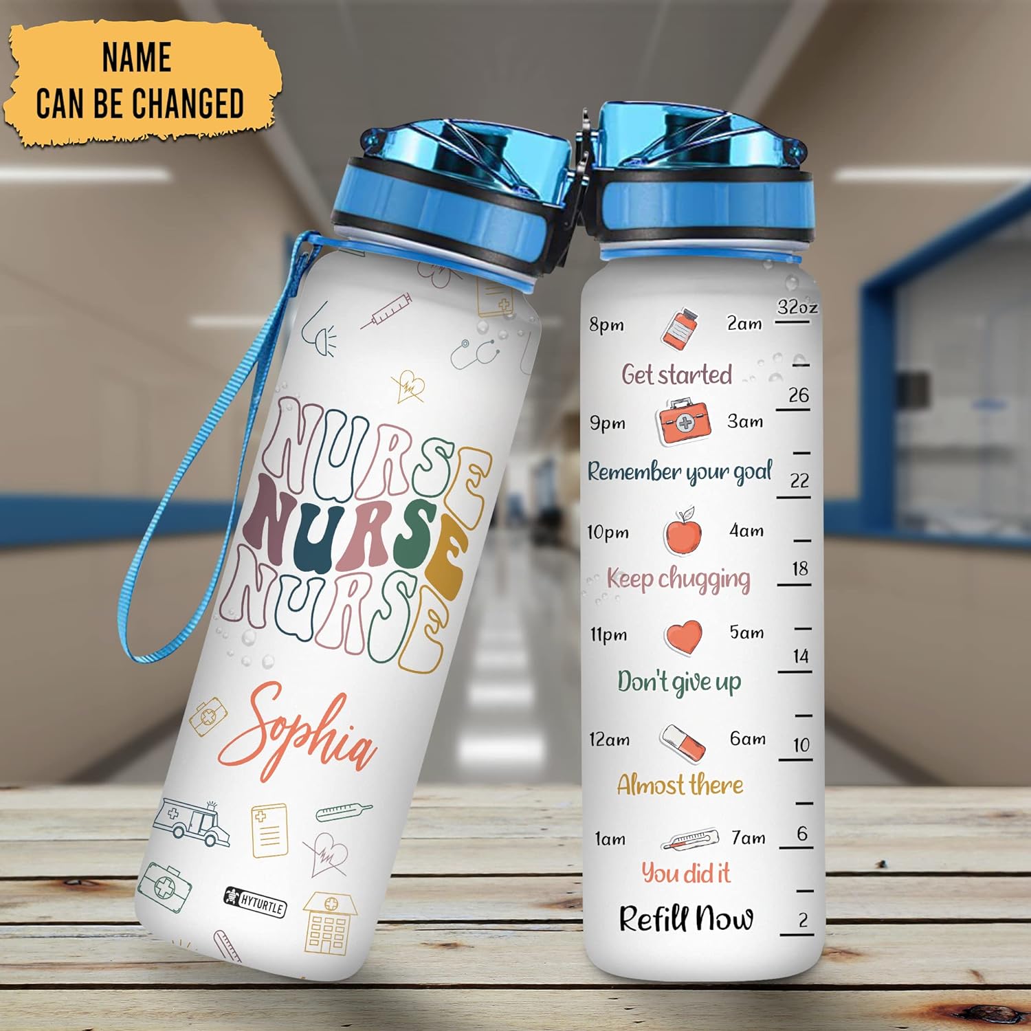 Nurse Theme - Water Tracker Bottle 32oz