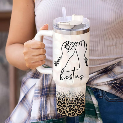 Bestie Friendship Tumbler 40oz with Handle & Straw – Personalized Stainless Steel Insulated Travel Cup with Lid – Thoughtful Gift for Best Friends