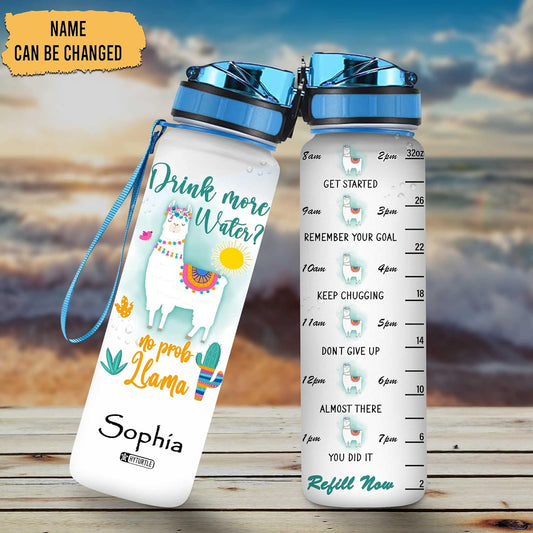 Cute Llama Water Bottle Tracker 32oz – Personalized Hydration Bottle with Time Marker – Fun Gift for Llama Lovers