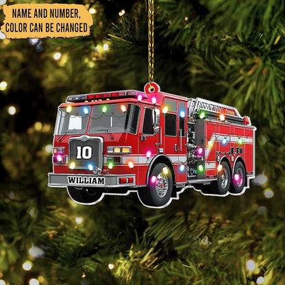 Fire Truck Cut Acrylic Ornament – Personalized Christmas Gift for Firefighter, EMT, or First Responder Hero