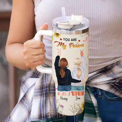 Best Friend Tumbler 40oz with Handle & Straw – Personalized Stainless Steel Insulated Cup with Lid – Unique Birthday Gift for Besties