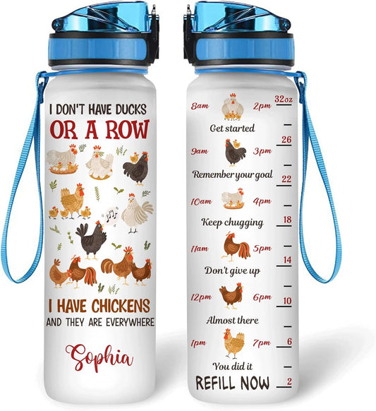 Chicken Water Bottle Tracker 32oz Personalized – Funny Farm-Themed Hydration Bottle with Time Marker – Perfect Gift for Chicken Lovers