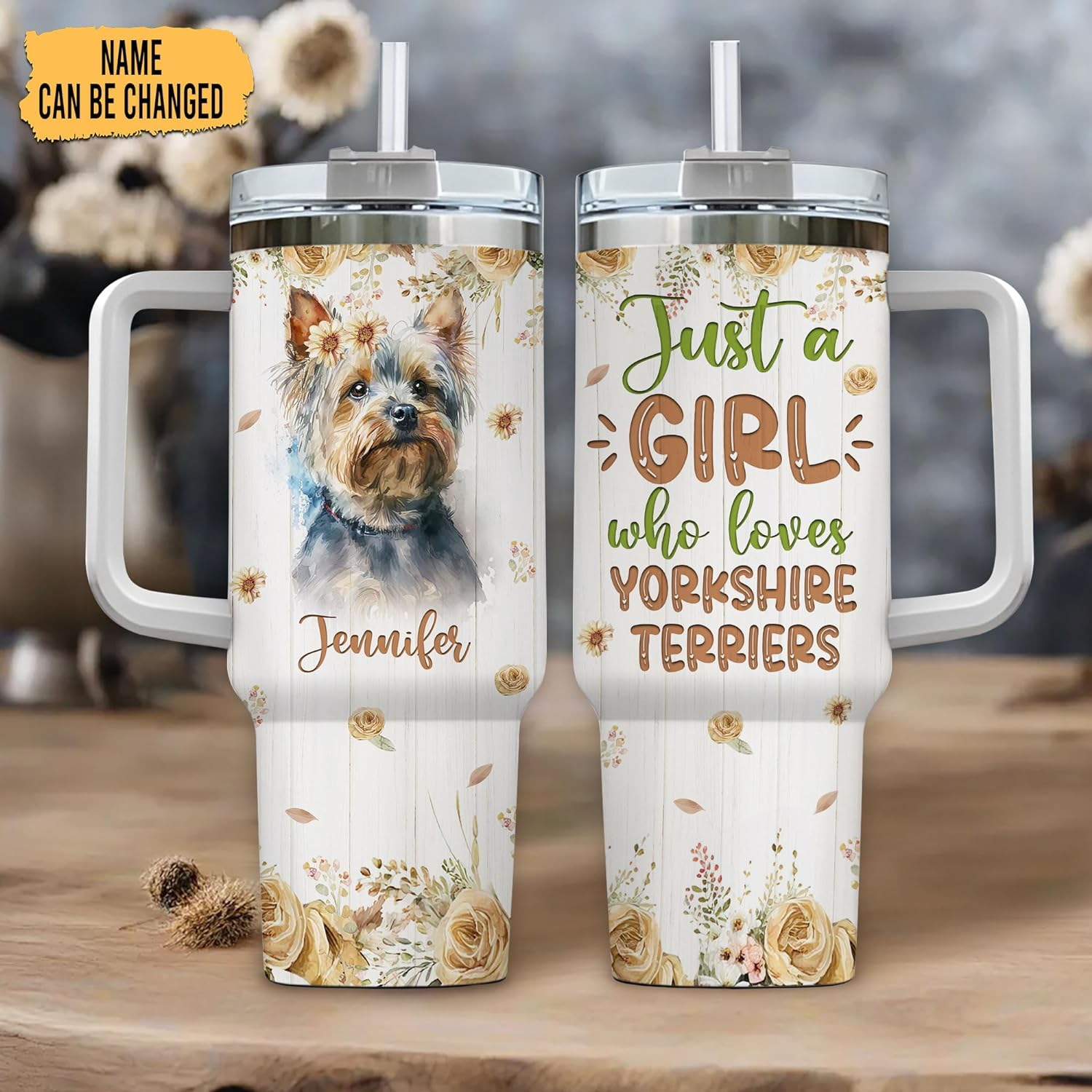 Just a Girl Who Loves Yorkshire Terrier - Personalized Tumbler 40oz with Straw