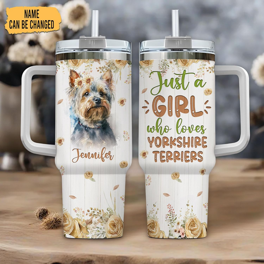 Yorkshire Terrier Lover Tumbler 40oz with Handle & Straw – Personalized Stainless Steel Insulated Cup with Lid – Unique Gift for Dog Moms