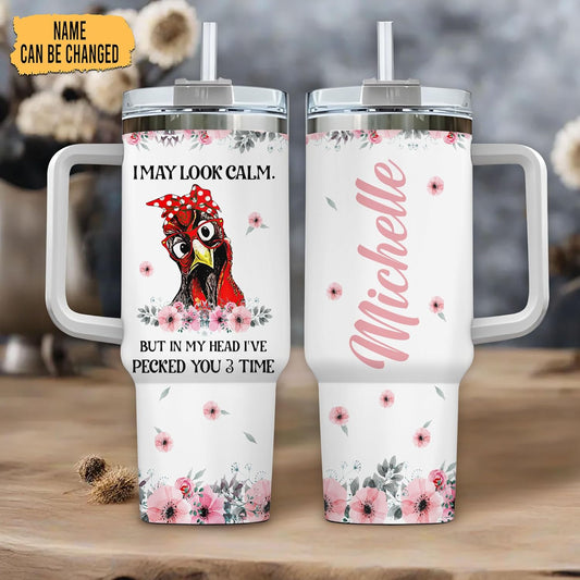Funny Chicken Attitude Tumbler 40oz with Handle & Straw – Personalized Stainless Steel Insulated Travel Cup with Lid – Unique Gift for Farm Animal Lovers