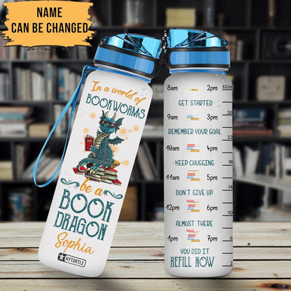 Book Dragon Water Bottle Tracker 32oz – Personalized Fantasy Gift for Book & Dragon Lovers