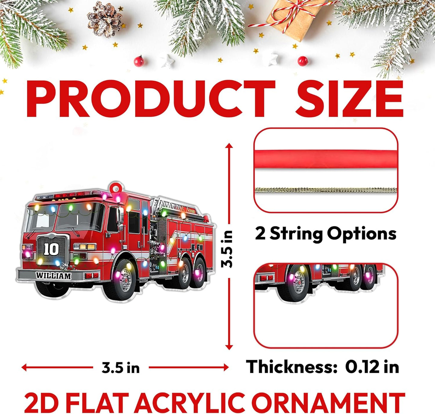 Fire Truck Cut Acrylic Ornament – Personalized Christmas Gift for Firefighter, EMT, or First Responder Hero