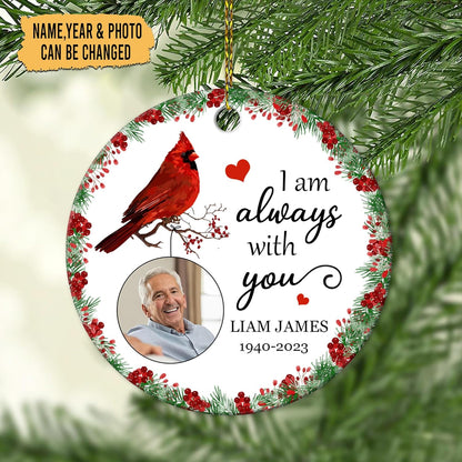 Cardinal Wreath Memorial Ceramic Ornament – Personalized Photo Remembrance Gift for Loss, Sympathy or Christmas Tribute