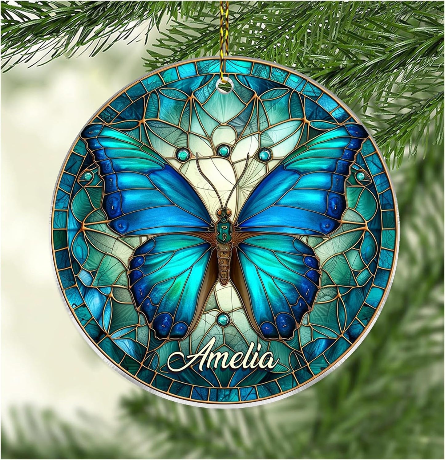 Blue Butterfly Cut Acrylic Ornament – Personalized Christmas Gift for Women, Nature Lover, or Home Décor Enthusiast