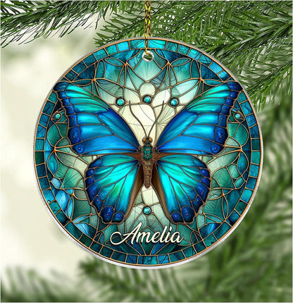 Blue Butterfly Cut Acrylic Ornament – Personalized Christmas Gift for Women, Nature Lover, or Home Décor Enthusiast