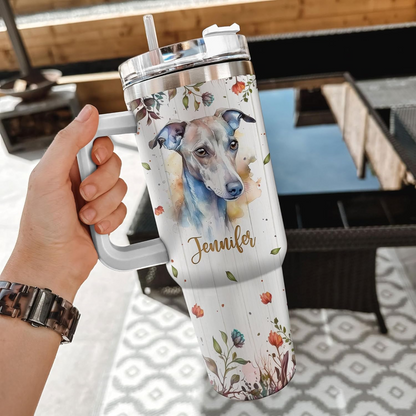 Whippet Lover Tumbler 40oz with Handle & Straw – Personalized Stainless Steel Insulated Mug with Lid – Stylish Gift for Dog Moms