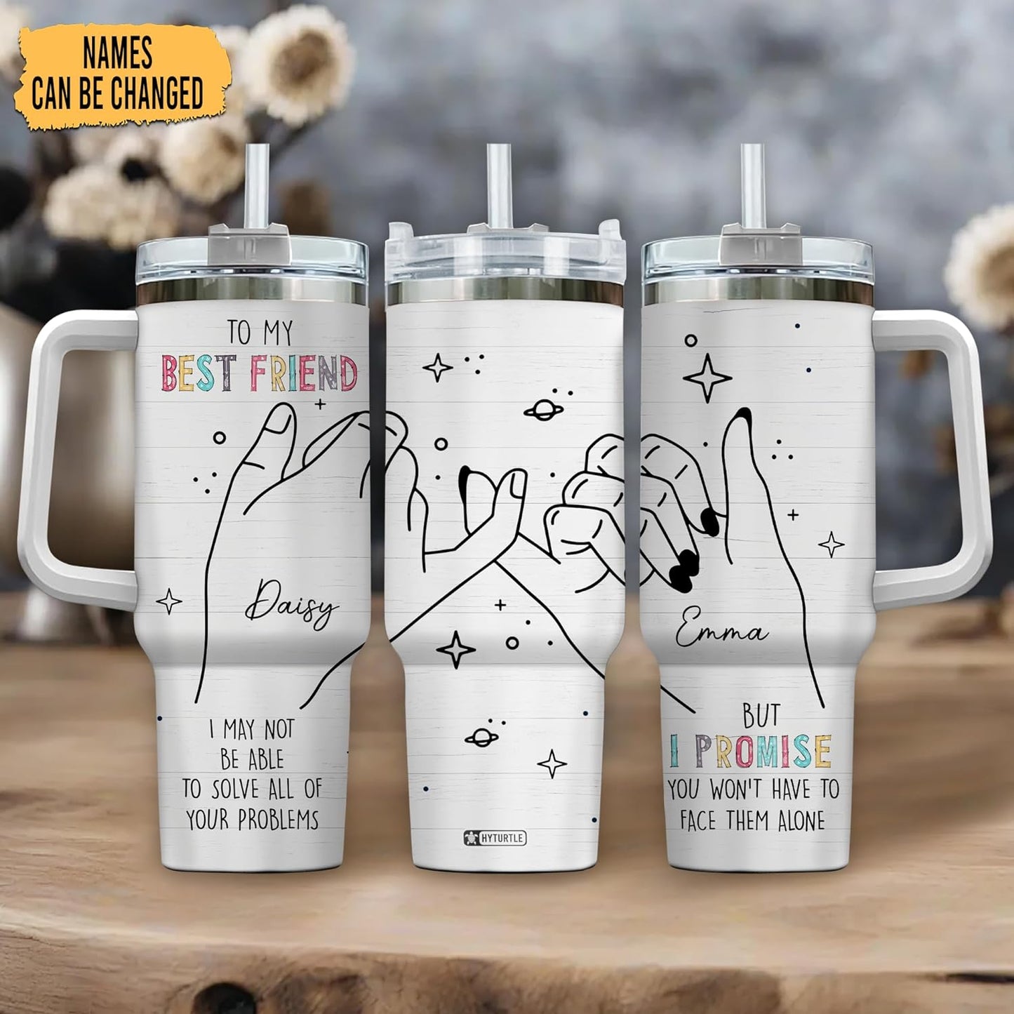 Best Friend Promise Tumbler 40oz with Handle & Straw – Personalized Stainless Steel Insulated Cup with Lid – Unique Friendship Gift