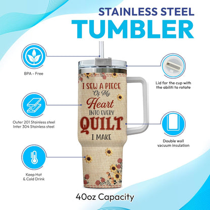 Quilting & Sewing Tumbler 40oz with Handle & Straw – Personalized Stainless Steel Insulated Travel Cup with Lid – Creative Gift for Quilters & Sewing Lovers