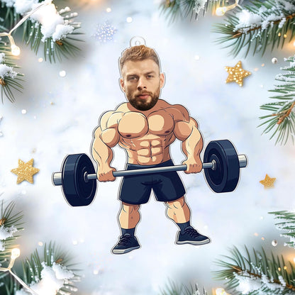 Funny Weightlifter Photo Cut Acrylic Ornament – Personalized Fitness Christmas Gift for Gym Lover or Bodybuilder