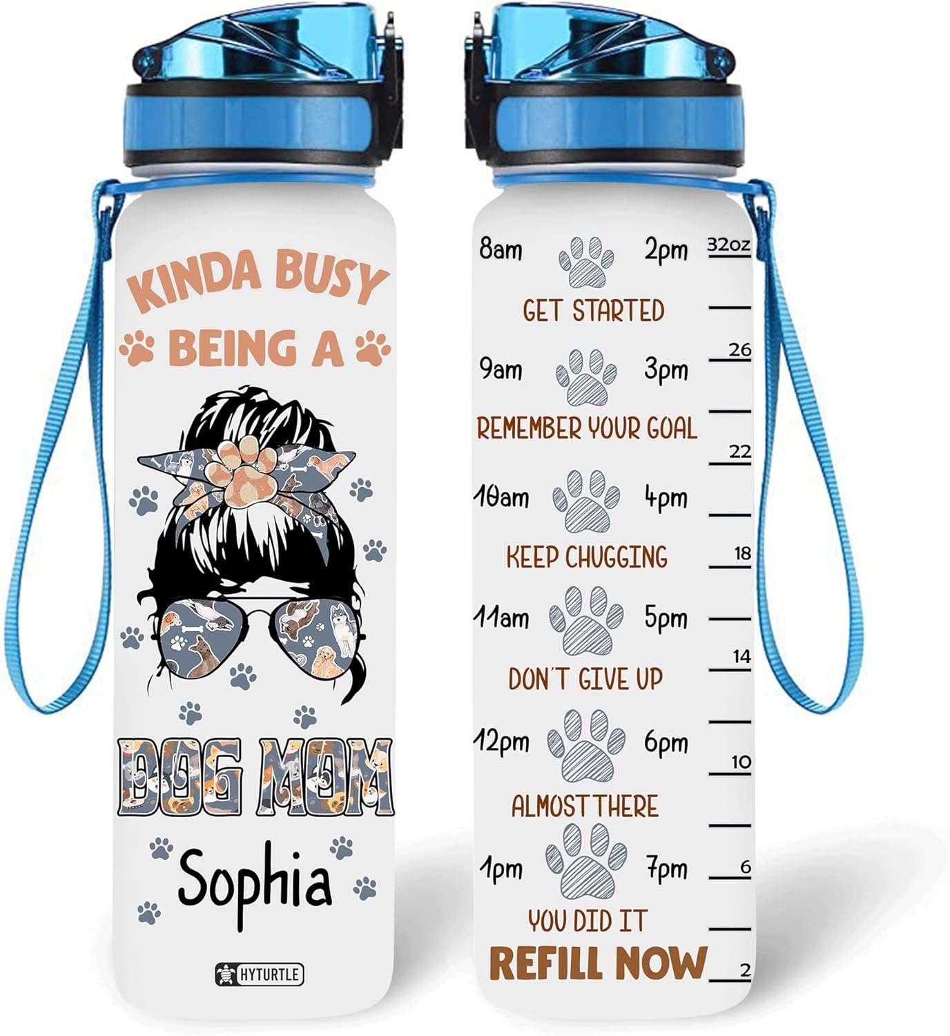 Kinda Busy Being A Dog Mom - Personalized Water Tracker Bottle 32oz