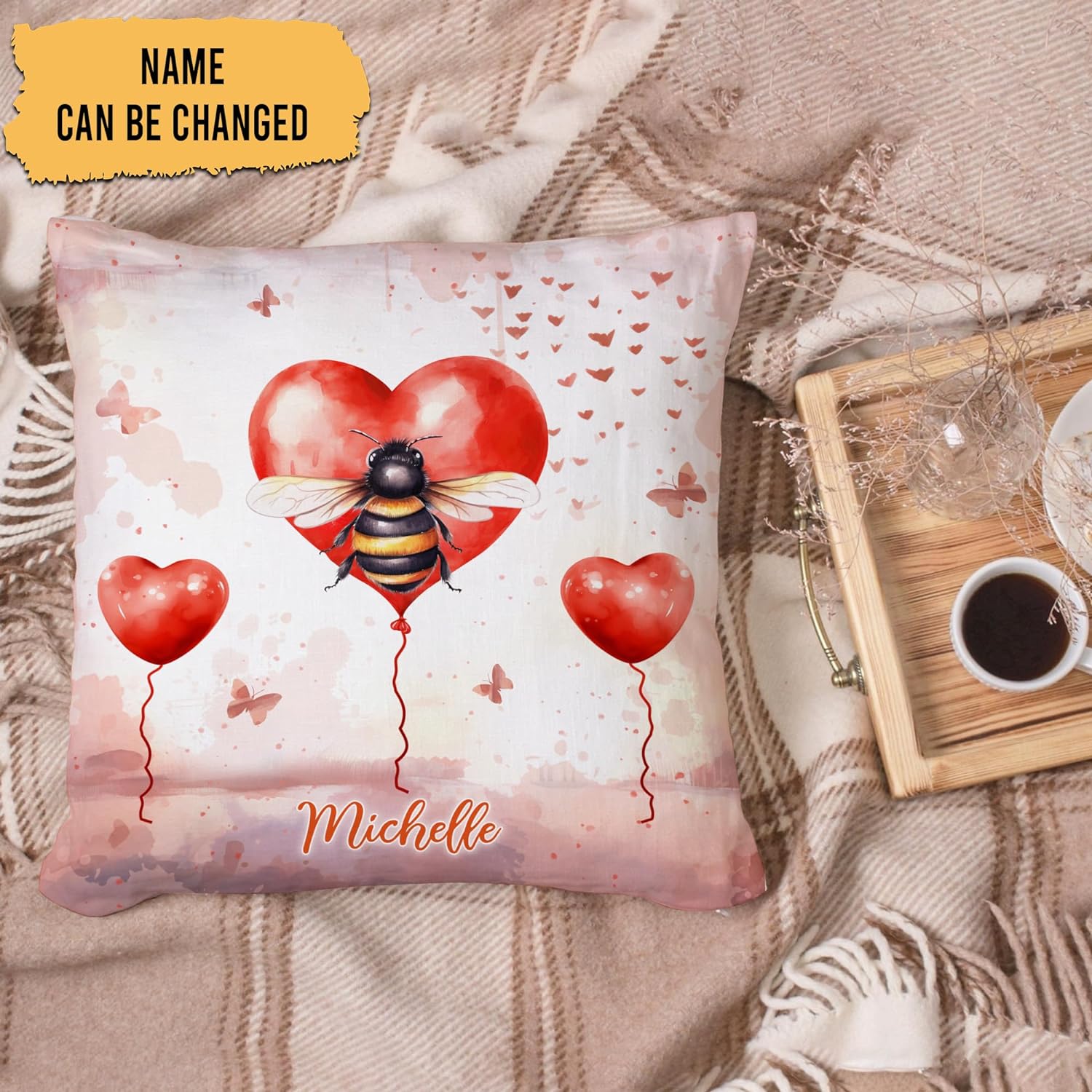 Bee Valentine Pattern - Personalized Pillow (Insert Included)