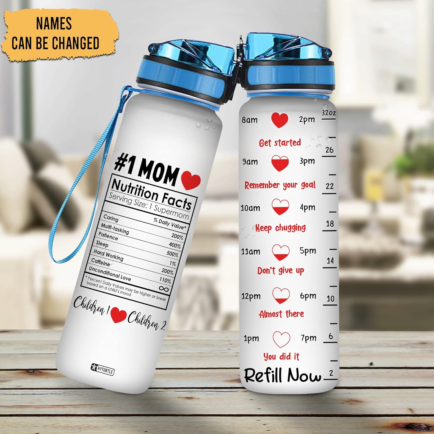 Mom Water Bottle With Time Marker - Personalized Water Tracker Bottle 32oz