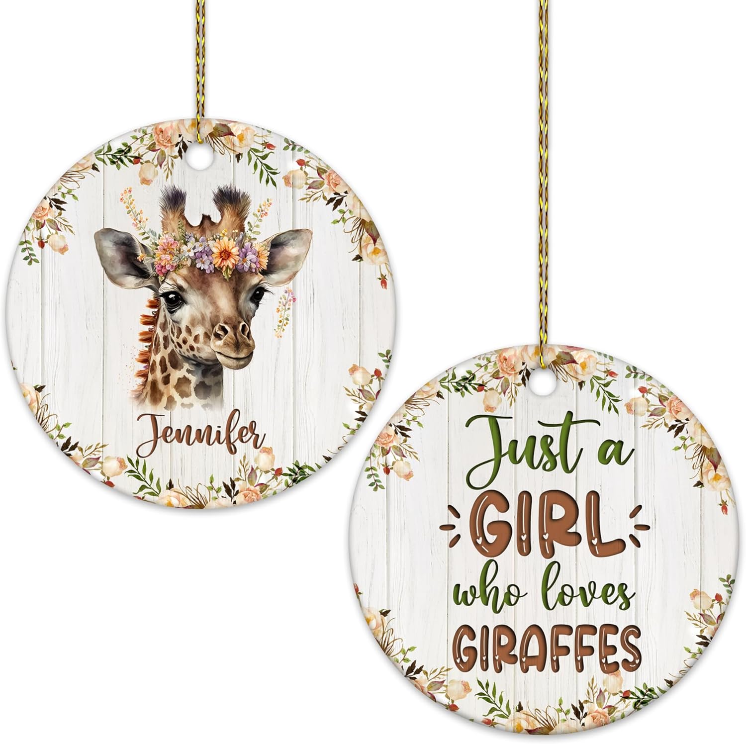 Giraffe Lover Ceramic Ornament  Personalized Christmas Decoration with Custom Name  Unique Wildlife Gift Keepsake