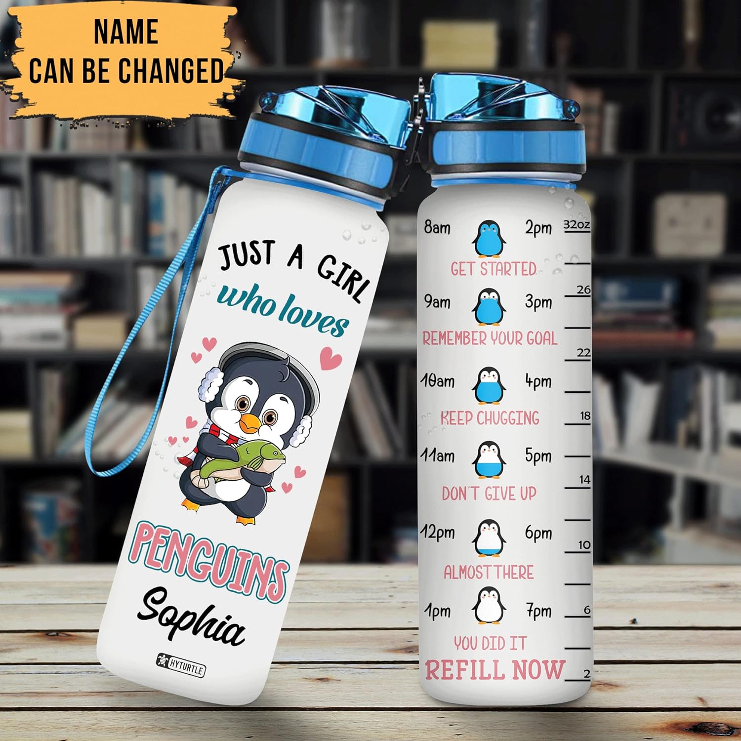 Just A Girl Who Loves Penguins - Personalized Water Tracker Bottle 32oz