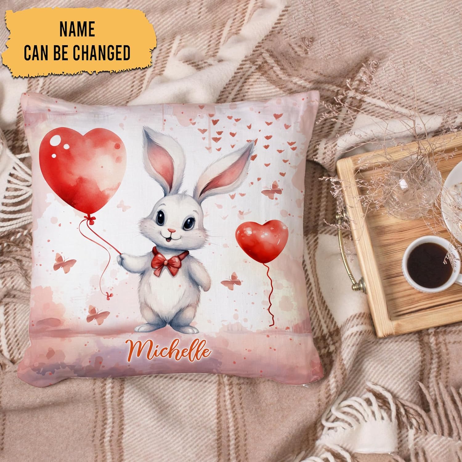 Rabbit Valentine Pattern - Personalized Pillow (Insert Included)