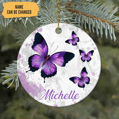 Purple Butterflies Ceramic Ornament – Personalized Christmas Gift for Butterfly Lover, Daughter, Mom or Best Friend