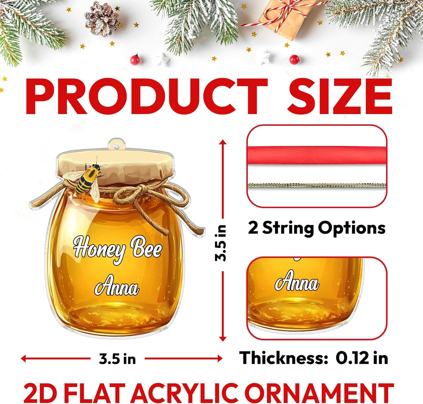 Honey Bee Jar Personalized Acrylic Ornament – Custom Name Beekeeper Keepsake – Sweet Christmas Gift for Nature and Honey Lovers
