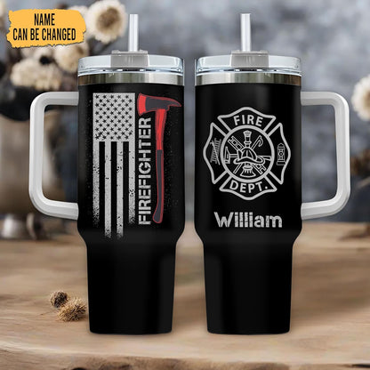 Firefighter Department Tumbler 40oz with Handle & Straw – Personalized Stainless Steel Insulated Travel Cup with Lid – Thoughtful Gift for Firefighter Dads