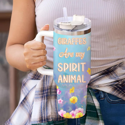 Giraffe Lover Tumbler 40oz with Handle & Straw – Personalized Stainless Steel Insulated Travel Cup with Lid – Cute Birthday Gift for Animal Lovers