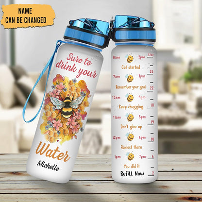 Bee Lovers Water Bottle Tracker 32oz – Personalized Daily Bottle with Time Marker – Cute Animal Gift for Women Girls