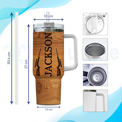 Deer Hunting Tumbler 40oz – Personalized Stainless Steel Insulated Travel Cup with Handle & Straw, Leak-Proof Lid – Rugged Gift for Hunters & Outdoorsmen