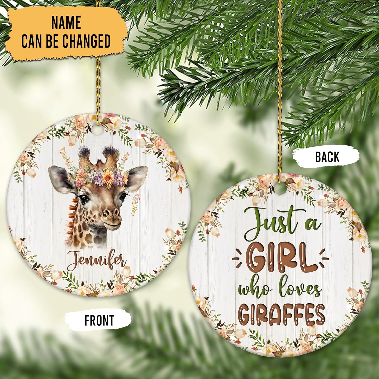 Giraffe Lover Ceramic Ornament  Personalized Christmas Decoration with Custom Name  Unique Wildlife Gift Keepsake