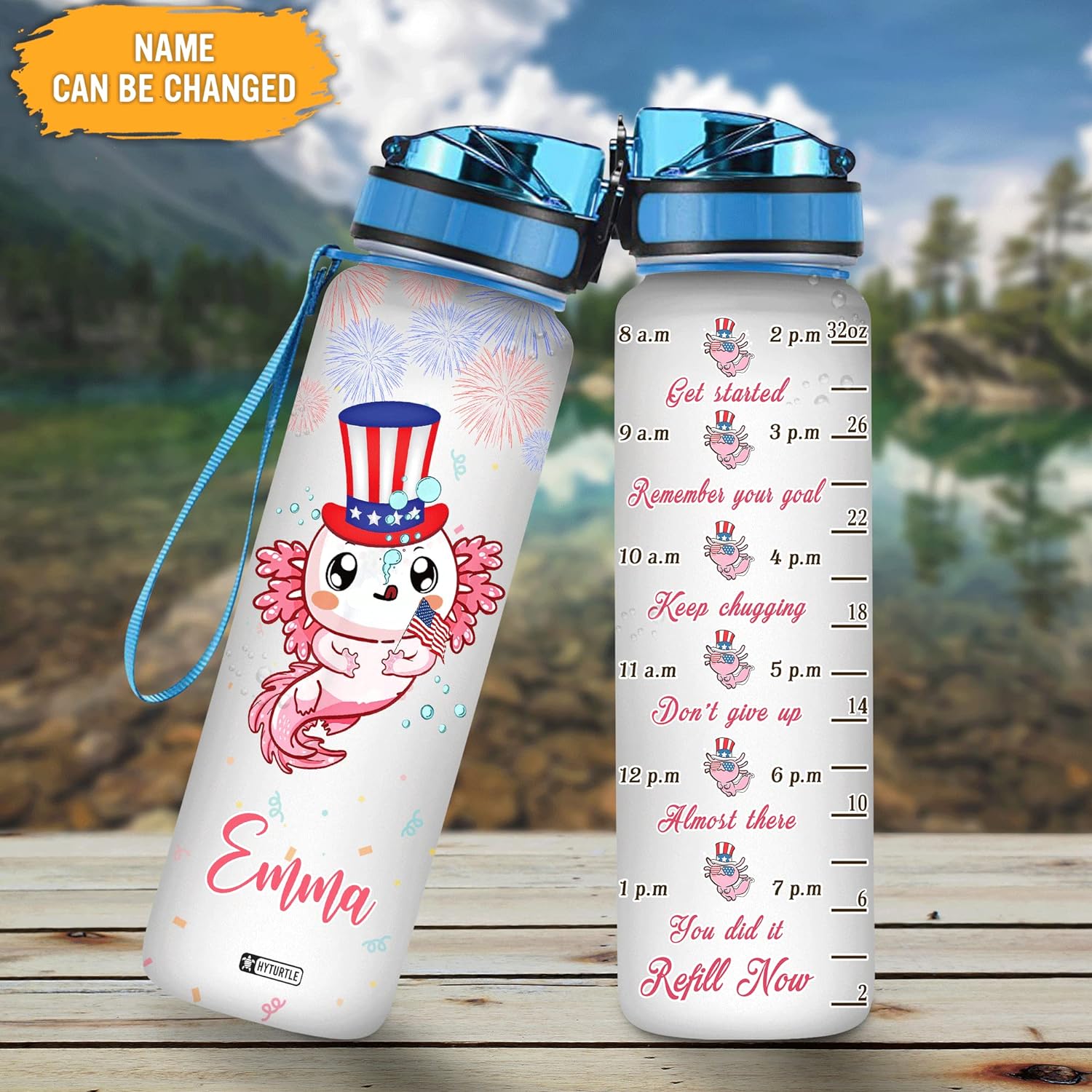 Axolotl 4th Of July - Personalized Water Tracker Bottle 32oz