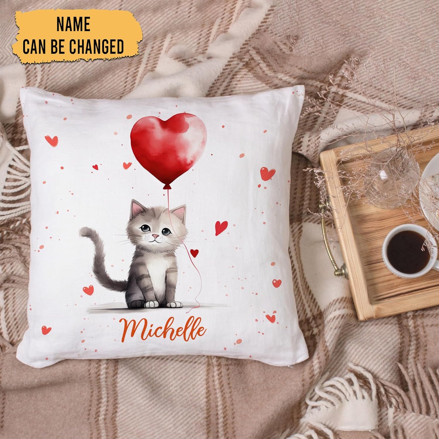 Cat Valentine Pattern - Personalized Pillow (Insert Included)