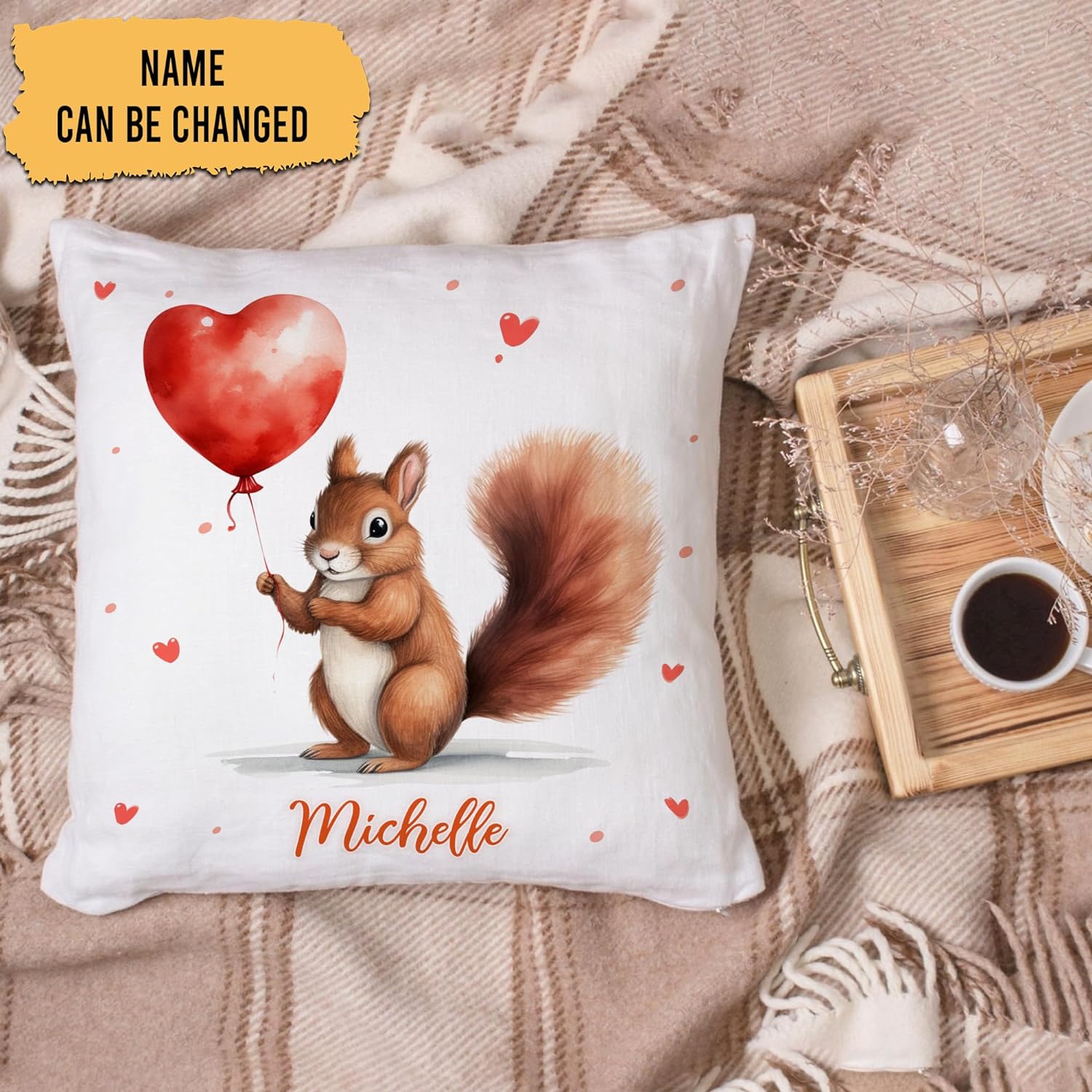 Squirrel Valentine Pattern - Personalized Pillow (Insert Included)