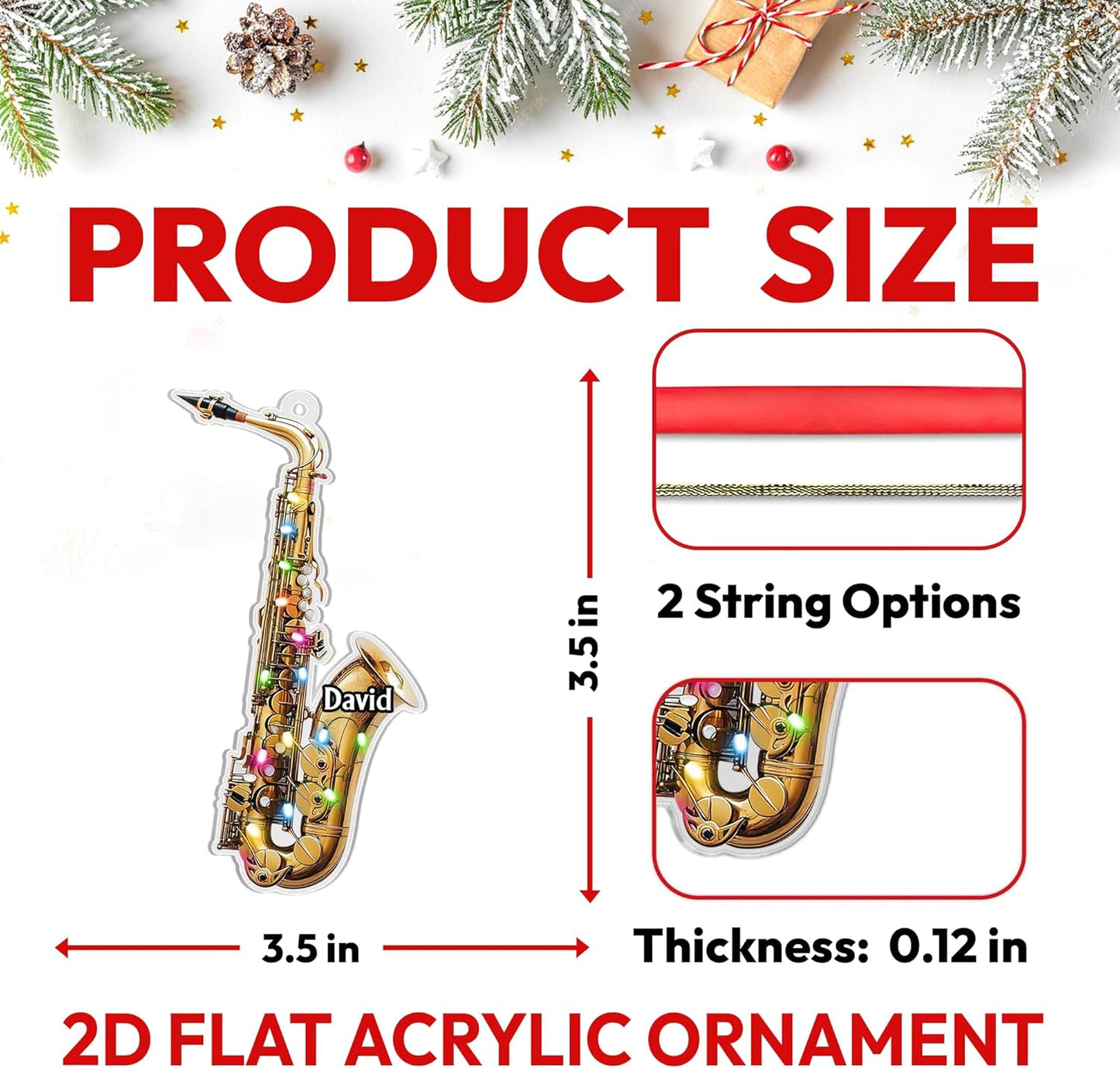 Saxophone Cut Acrylic Ornament – Personalized Christmas Gift for Musician, Band Member, or Jazz Lover