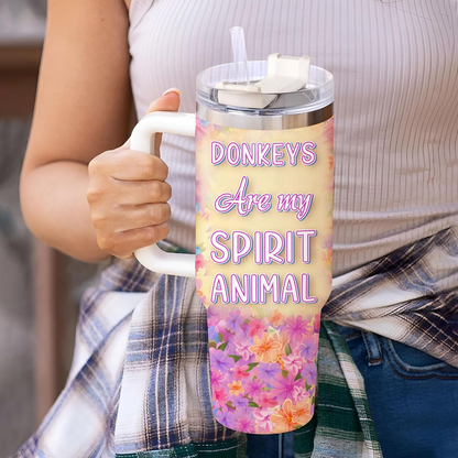 Donkey Tumbler 40oz with Handle & Straw – Personalized Stainless Steel Cup with Lid – Cute Farm Animal Gift for Women & Kids
