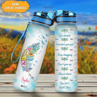 Floral Dragonfly Feather - Personalized Water Tracker Bottle 32oz