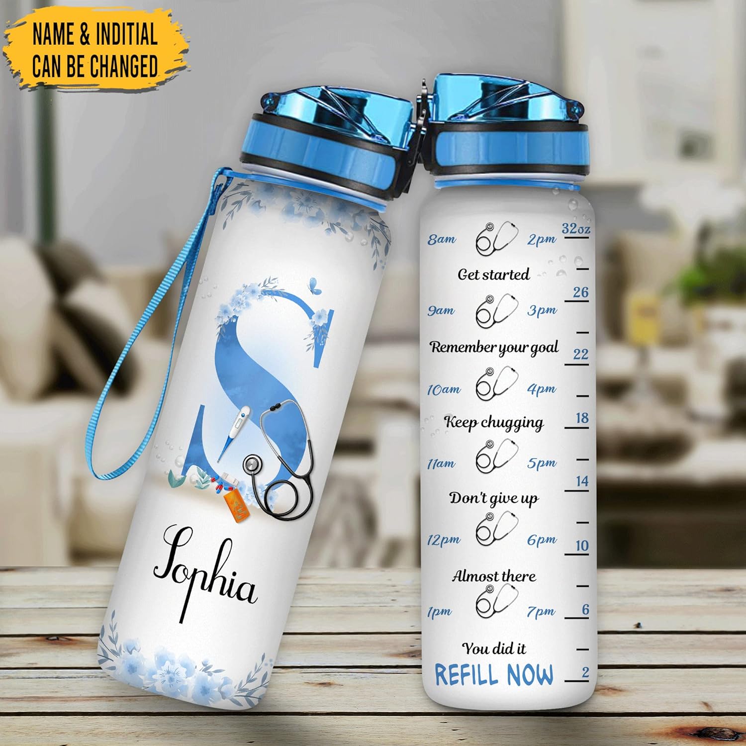 Nurse Graduation Theme - Personalized Water Tracker Bottle 32oz