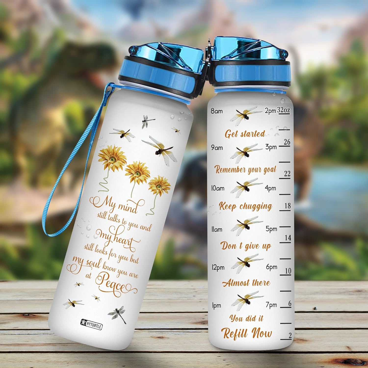 Floral Dragonfly Feather - Water Tracker Bottle 32oz