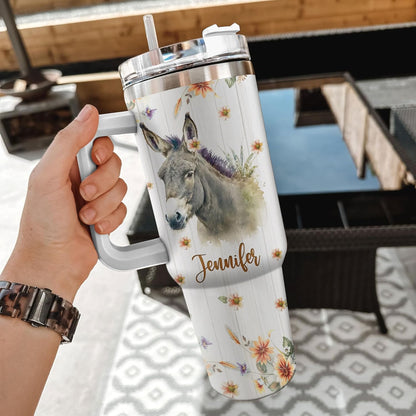 Donkey Lover Tumbler 40oz with Handle & Straw – Personalized Stainless Steel Insulated Travel Cup with Lid – Unique Gift for Animal Lovers