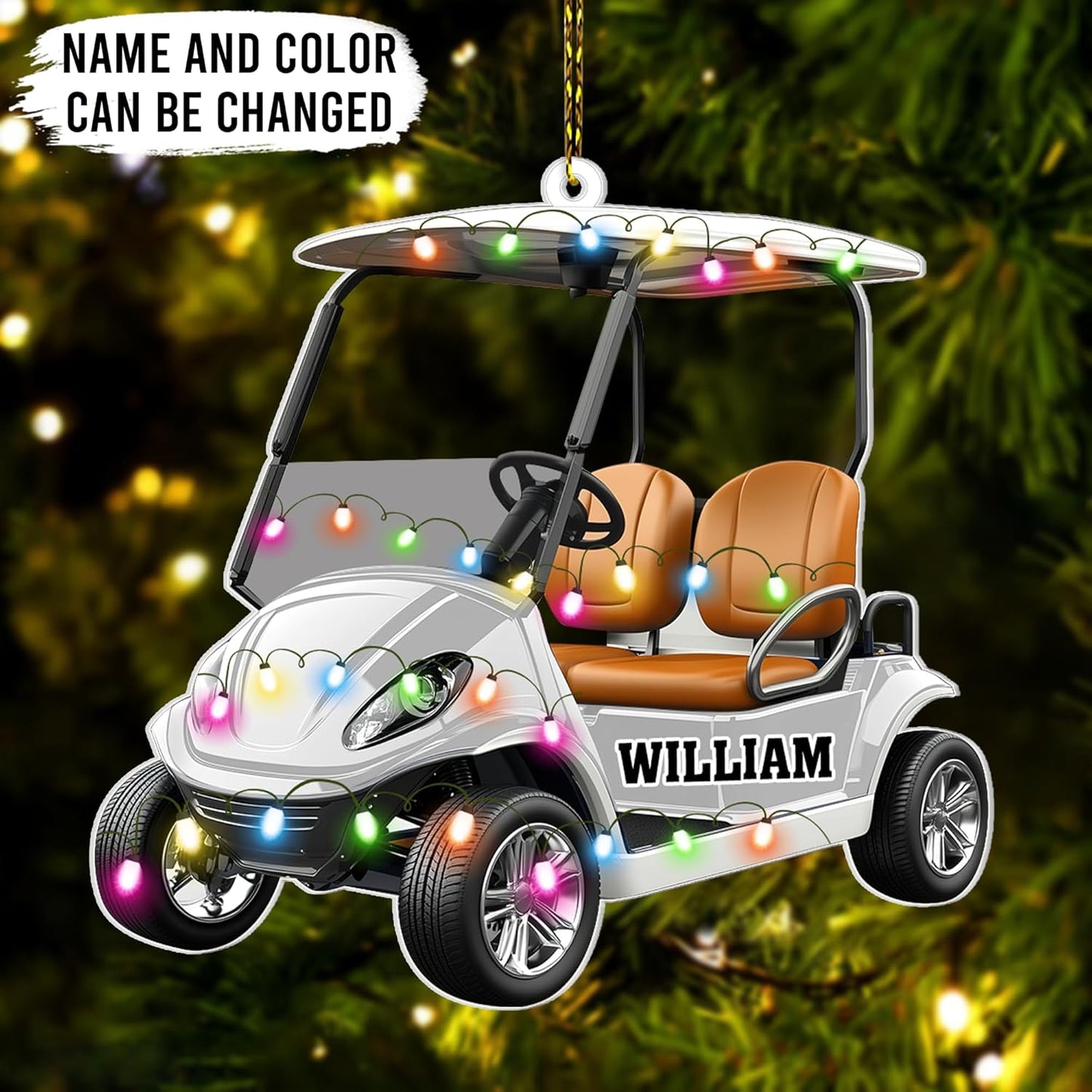 Golf Cart Cut Acrylic Ornament – Personalized Christmas Gift for Golfer, Driver, or Country Club Enthusiast