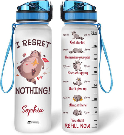 Raccoon Funny Quote Water Bottle Tracker 32oz – Personalized Motivational Bottle with Time Marker – Unique Gift for Animal Lovers