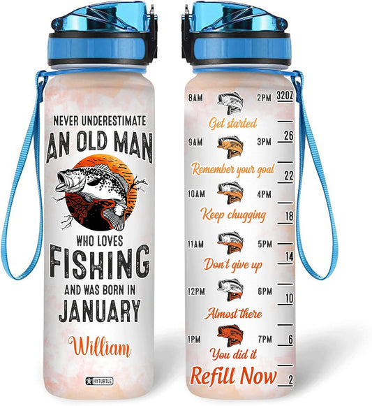 Who Loves Fishing & Was Born In January - Personalized Water Tracker Bottle 32oz