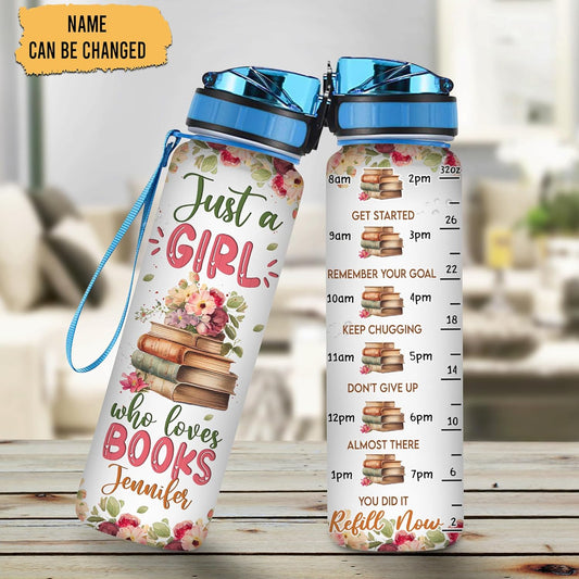 Book Lovers Water Bottle Tracker 32oz Personalized – Reading Theme Hydration Bottle – Graduation or Birthday Gift for Readers