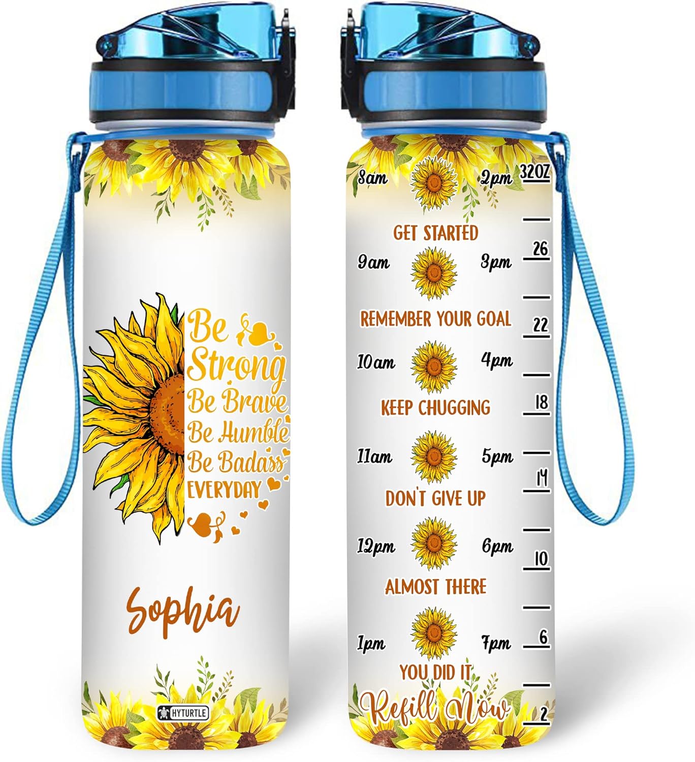 Sunflower Theme Floral - Personalized Water Tracker Bottle 32oz