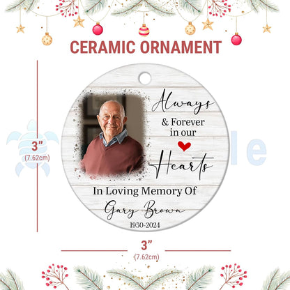 Wood-Look Photo Memorial Ceramic Ornament – Personalized Remembrance Gift for Loss of Loved One at Christmas