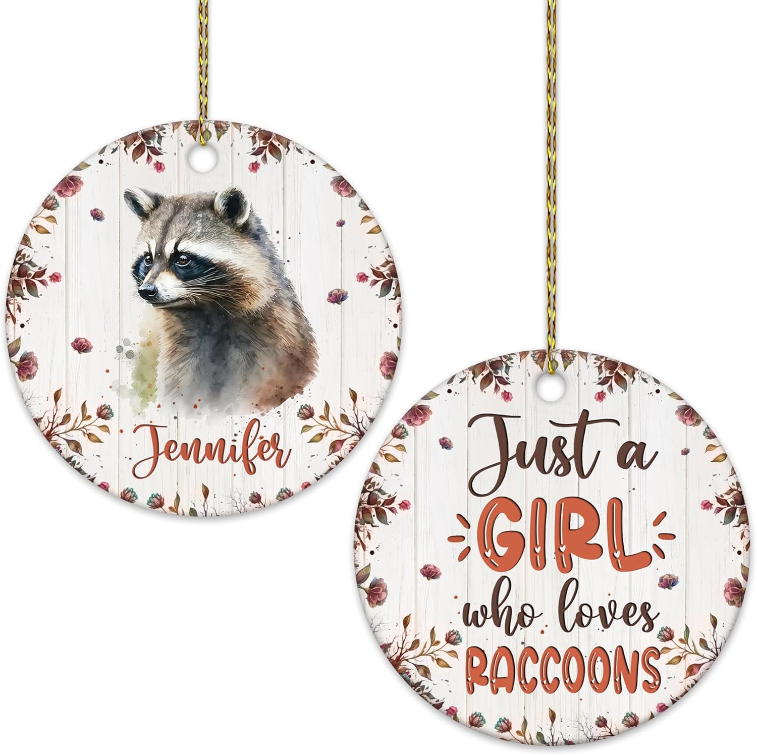 Raccoon Lover Ceramic Ornament  Personalized Christmas Keepsake with Custom Name  Cute Animal Decoration Gift